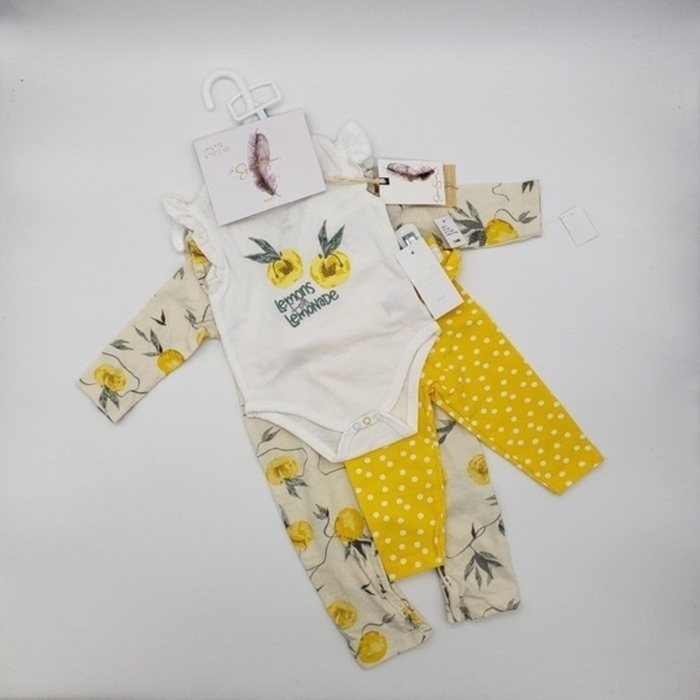 Jessica Simpson Baby Girls Lemonade 3 Piece Outfit Set Bodysuit Pants Headband